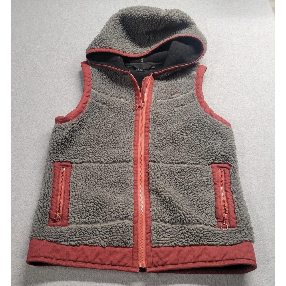 KAVU Men's Red Gray Sherpa Fleece Zip Vest with Pockets Size Medium‎ Outdoor
